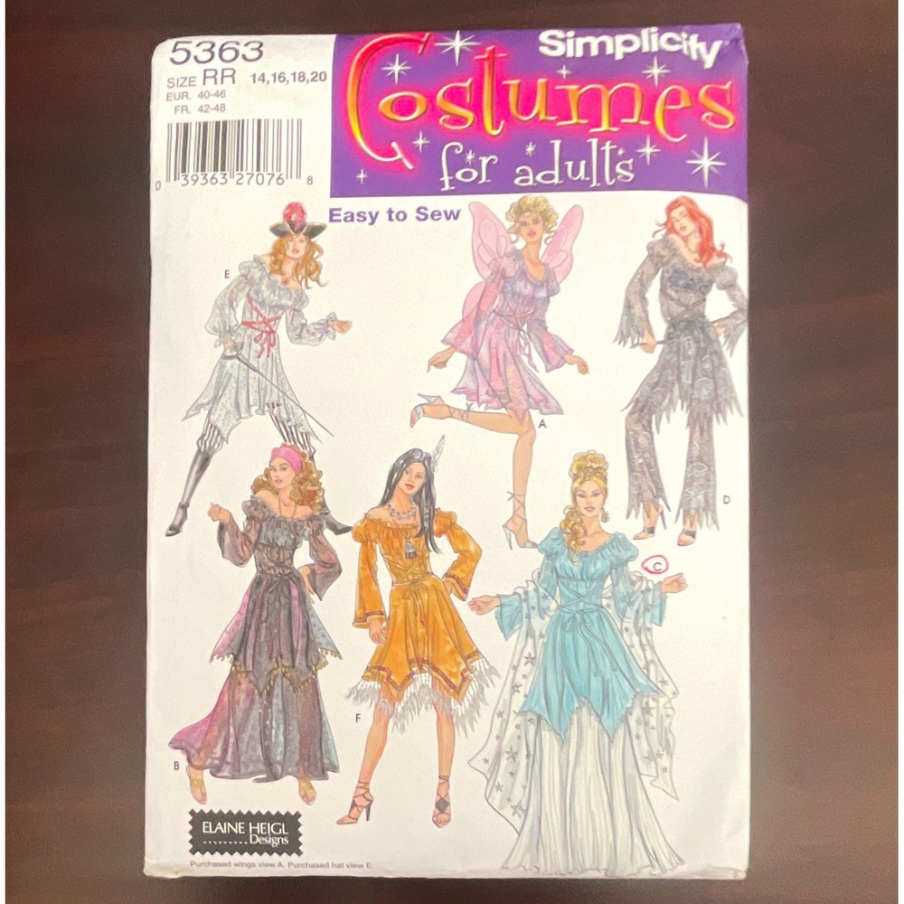 Simplicity 5363 Womens Costume Sewing Pattern Size RR 14-20 Elaine Heigl Designs